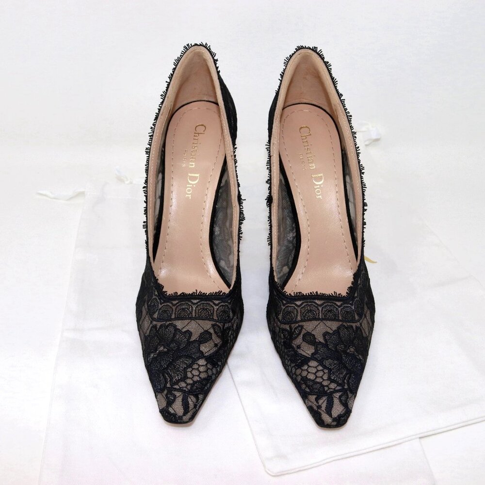 Christian Dior 37.5 Capture Illusion Roses Lace Ember Black Stiletto Heels - Picture 4 of 16